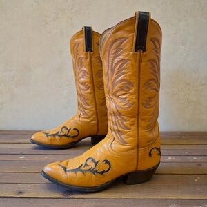 1970s •Tony Lama Lightning Inlay • Men’s 8.5 D Vintage Cowboy Boots